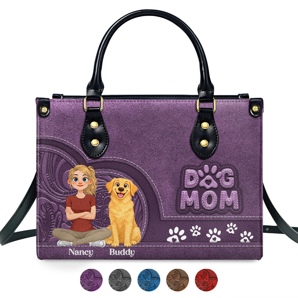 Storybook Cartoon Dog Mom - Personalized Leather Bag