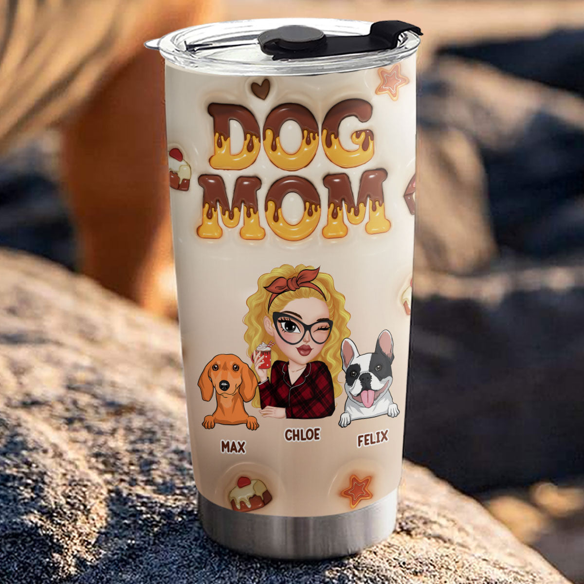 Custom Mother's day Birthday Gifts For Pet Mom, Pet Lovers • Dog Mom Chocolate - Personalized 3D Inflated Effect Tumbler