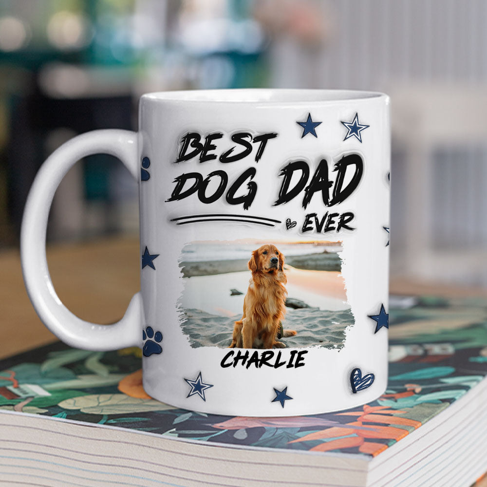 Custom Photo Christmas Birthday Gifts For Pet Dad, Pet Lovers • Best Dog Dad Line Photo - Personalized 3D Inflated Effect Mug