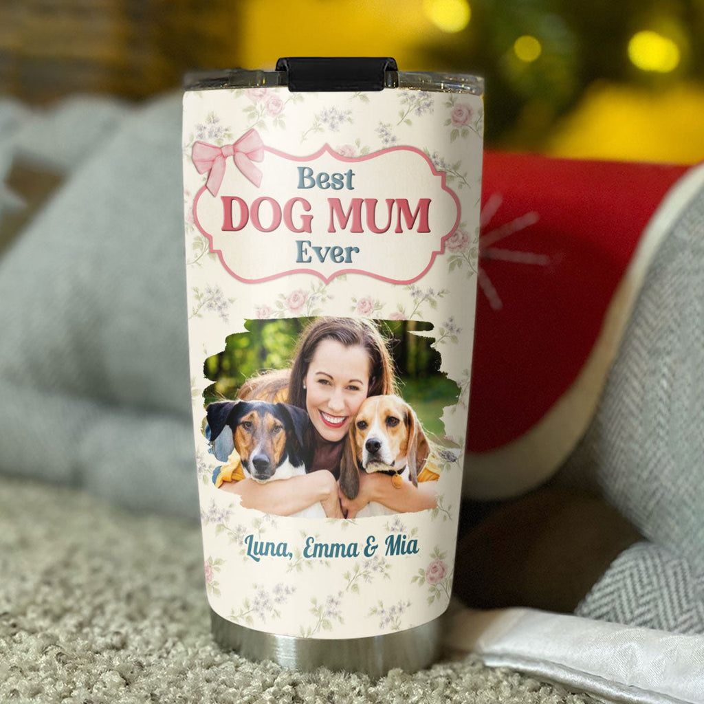 Custom Photo Christmas Birthday Gifts For Dog Mom, Dog Lovers • Coquette Floral Photo - Personalized Tumbler