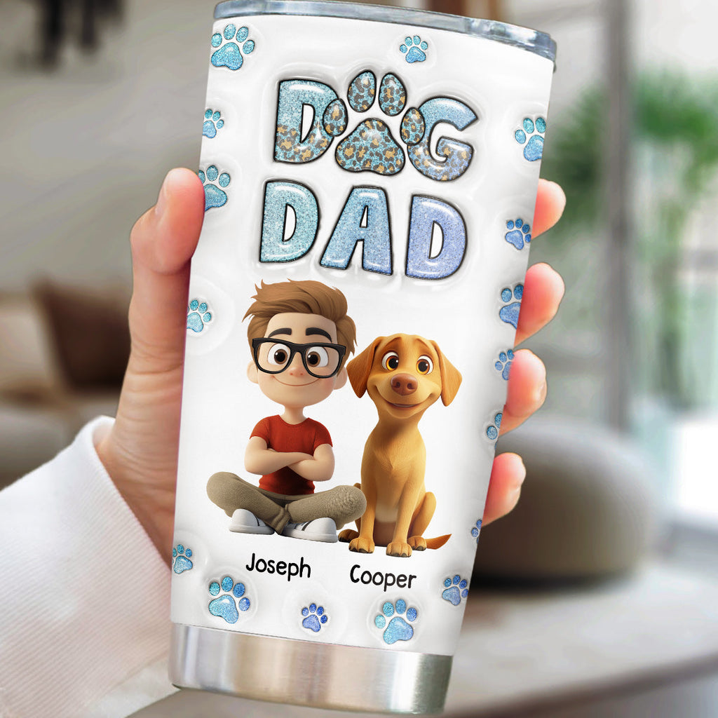 Custom Christmas Birthday Gifts For Dog Dad, Dog Lovers • Dog Dad Handsome Chibi - Personalized 3D Inflated Effect Tumbler