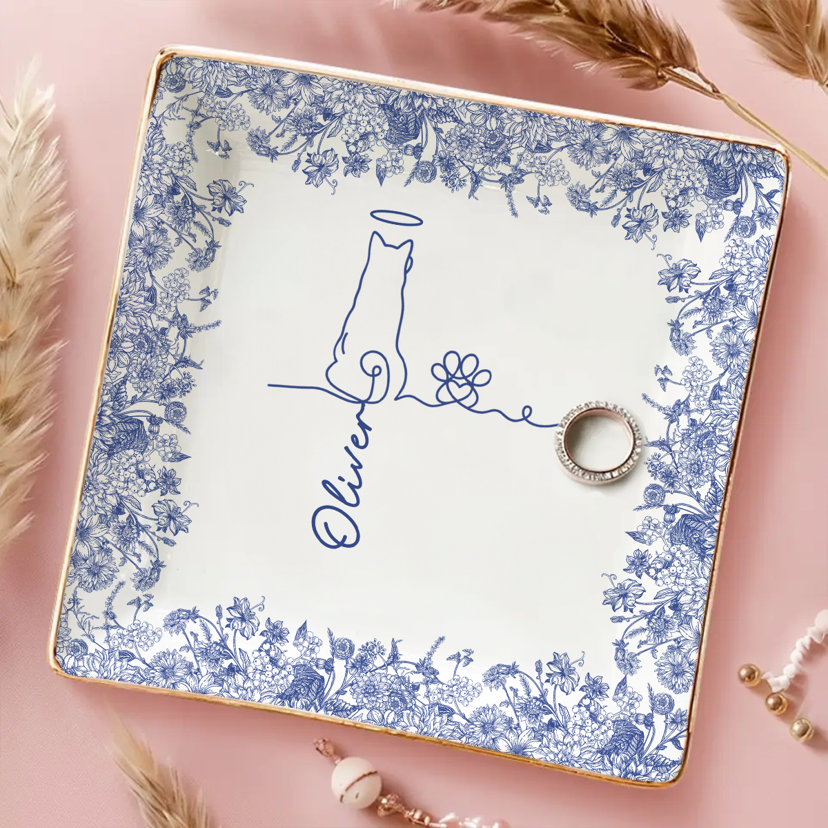 Love Dog Line Art - Personalized Jewelry Dish