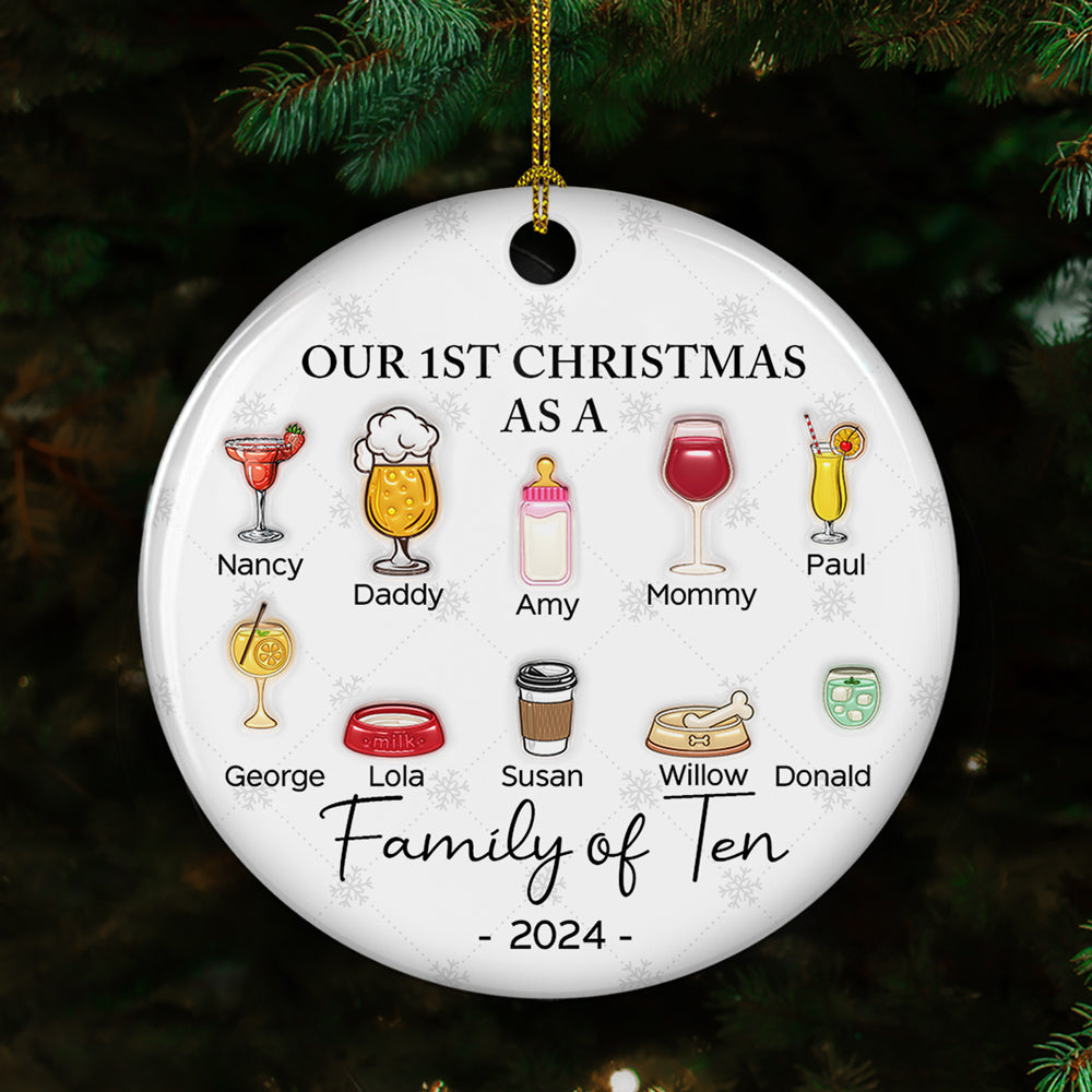 Cheering First Christmas As A Family - Personalized 3D Inflated Effect Ceramic Ornament