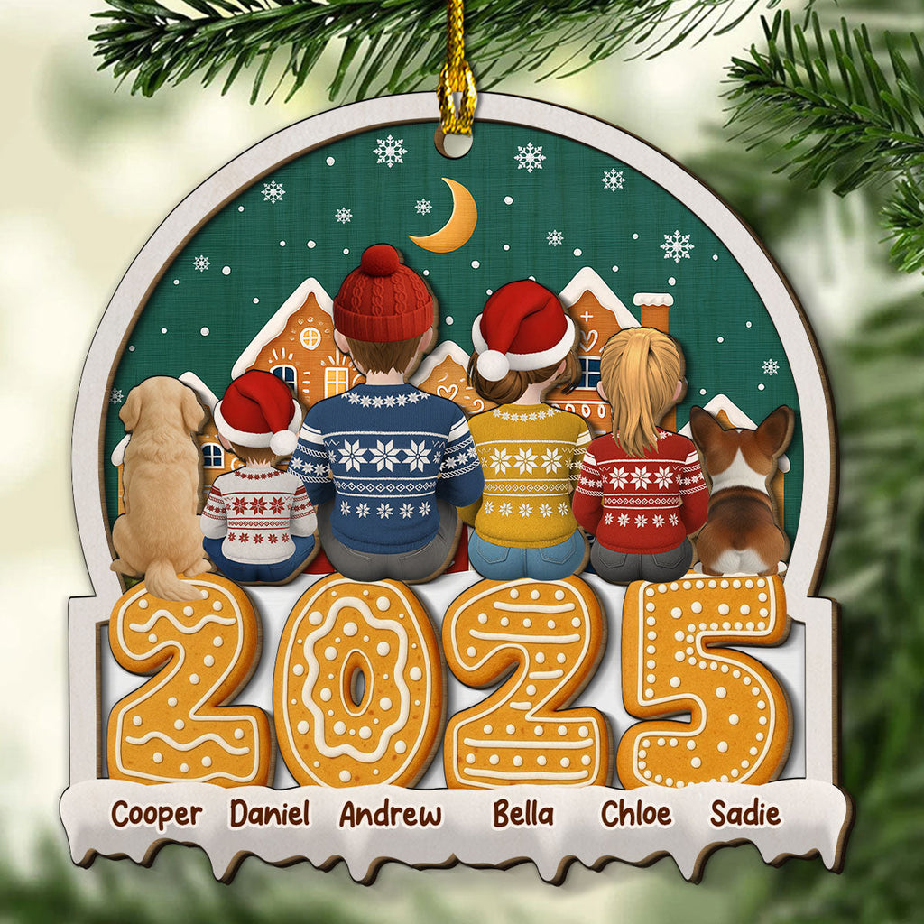Custom Christmas Decor Home Birthday Gifts For Dog Lovers • Cartoon Family And Pet Gingerbread Cookies - Personalized 2-layered Wood Ornament