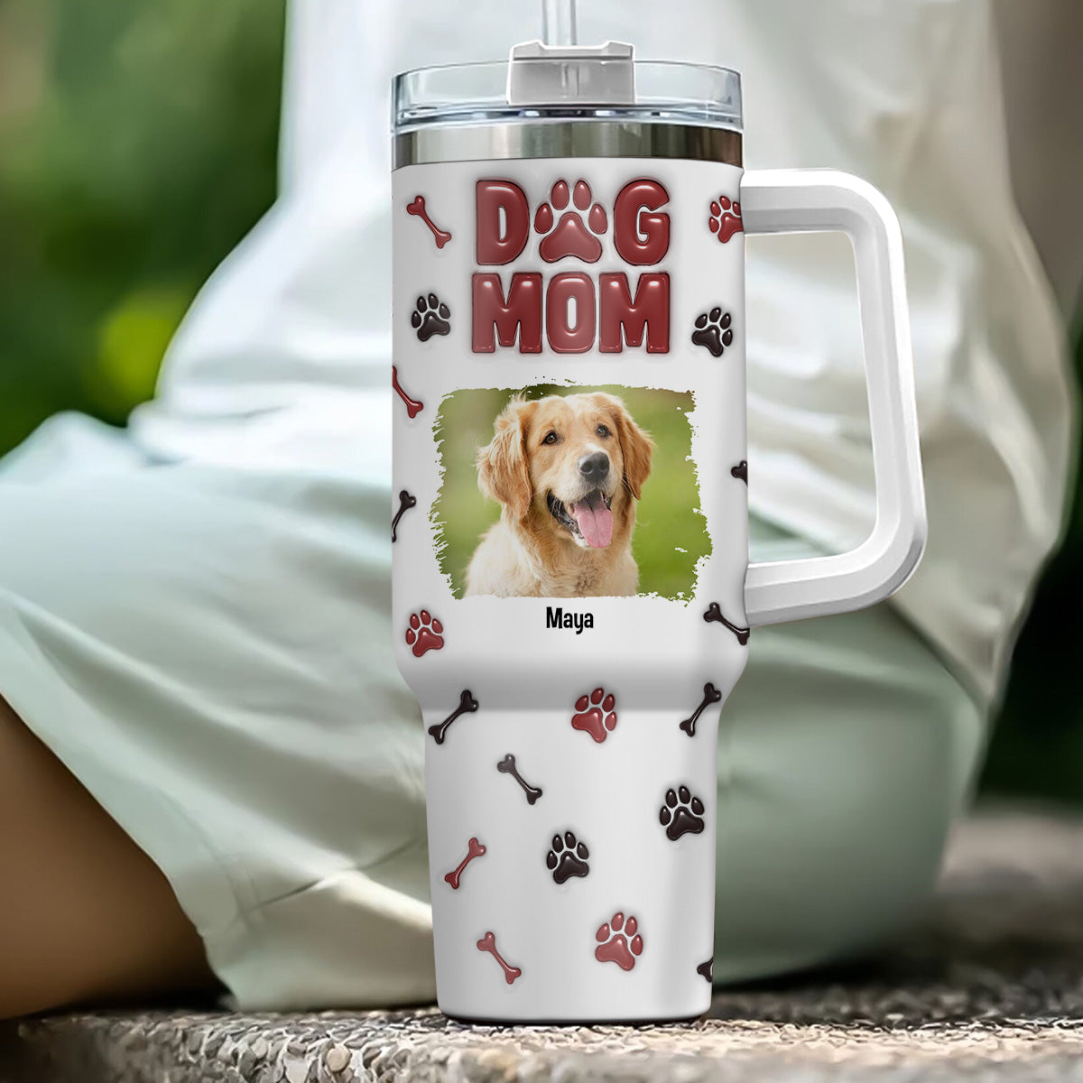 Custom Photo Mother's day Birthday Gifts For Dog Mom, Dog Lovers • Lovely Dog Mama Photo - Personalized 3D Inflated Effect Printed 40 Oz Tumbler