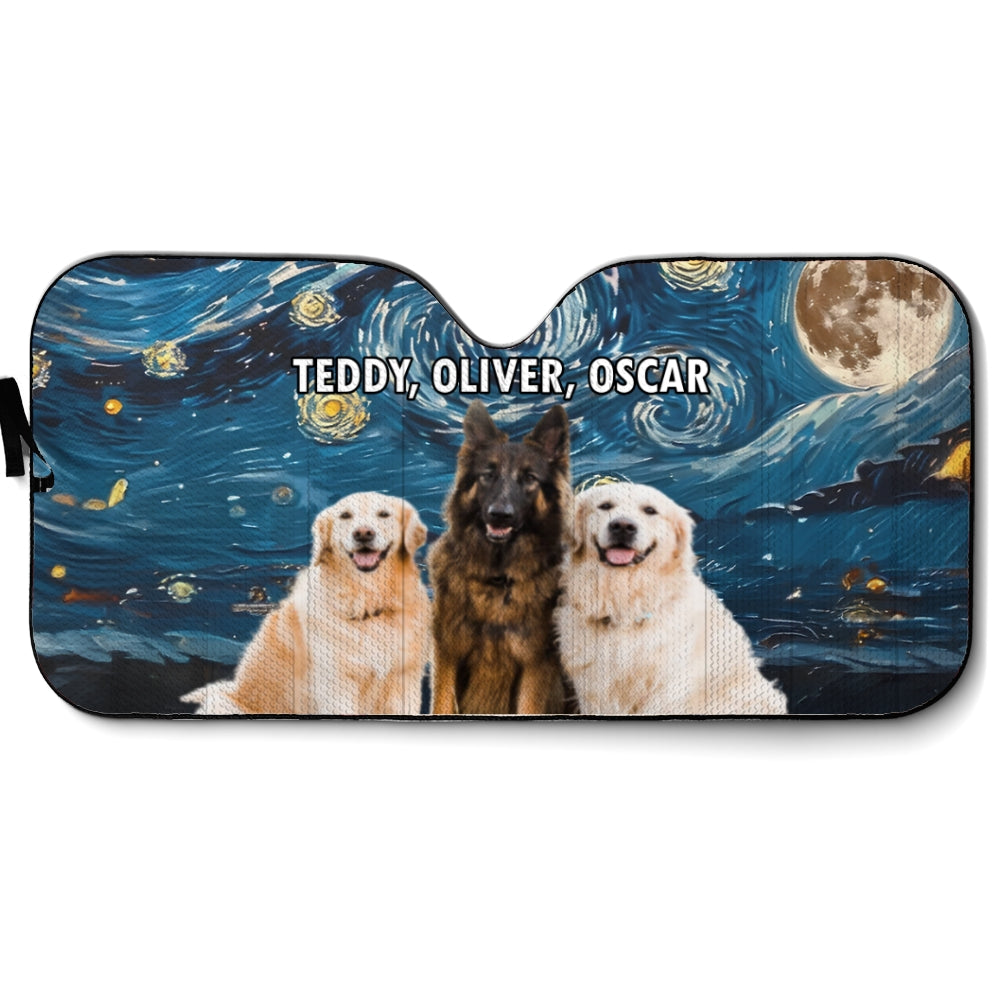 Custom Christmas Birthday Gifts Car Accessories for Dog Parents • Dogs In Dark Night Photo - Personalized Car Sunshade