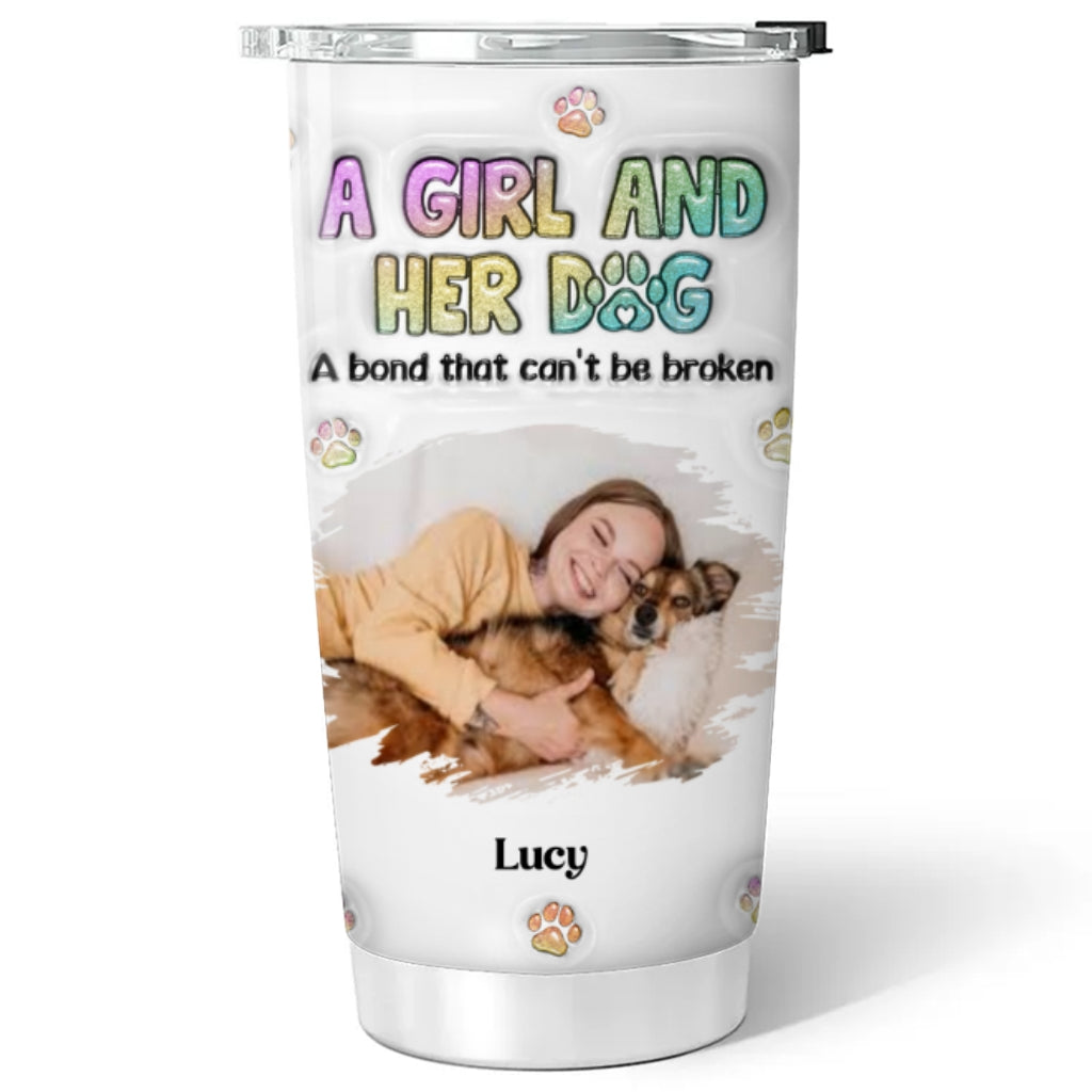 Custom Photo Christmas Birthday Gifts For Dog Mom, Dog Lovers • A Girl And Her Dog Ver 2 Photo - Personalized 3D Inflated Effect Tumbler