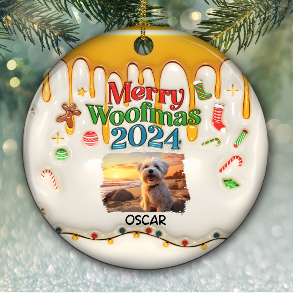 Happy Woofmas Photo - Personalized 3D Inflated Effect Ceramic Ornament