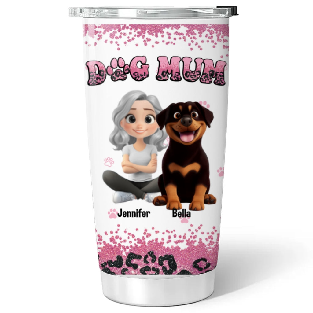 Custom Mother's day Birthday Gifts For Dog Mom, Dog Lovers • Dog Mom Pink Leopard - Personalized Tumbler