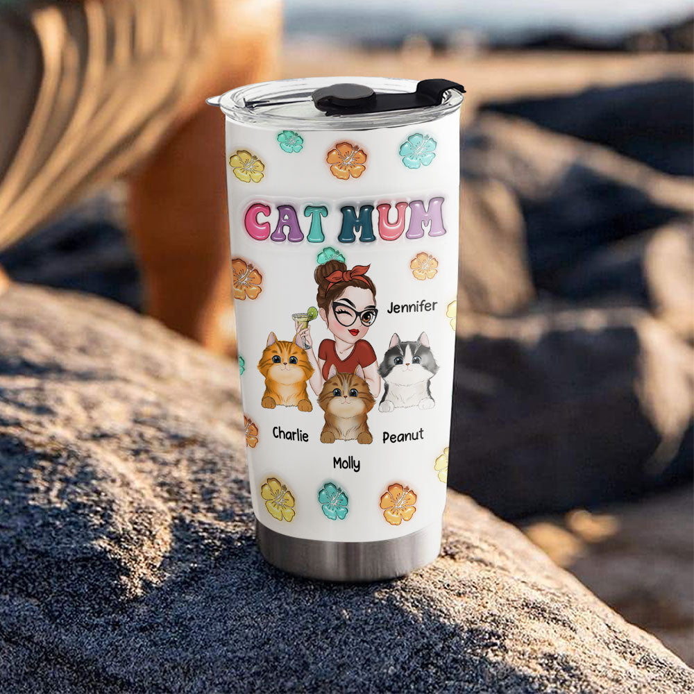 Custom Mother's day Birthday Gifts For Cat Mom, Cat Lovers • Cat Mom Summer - Personalized 3D Inflated Effect Tumbler