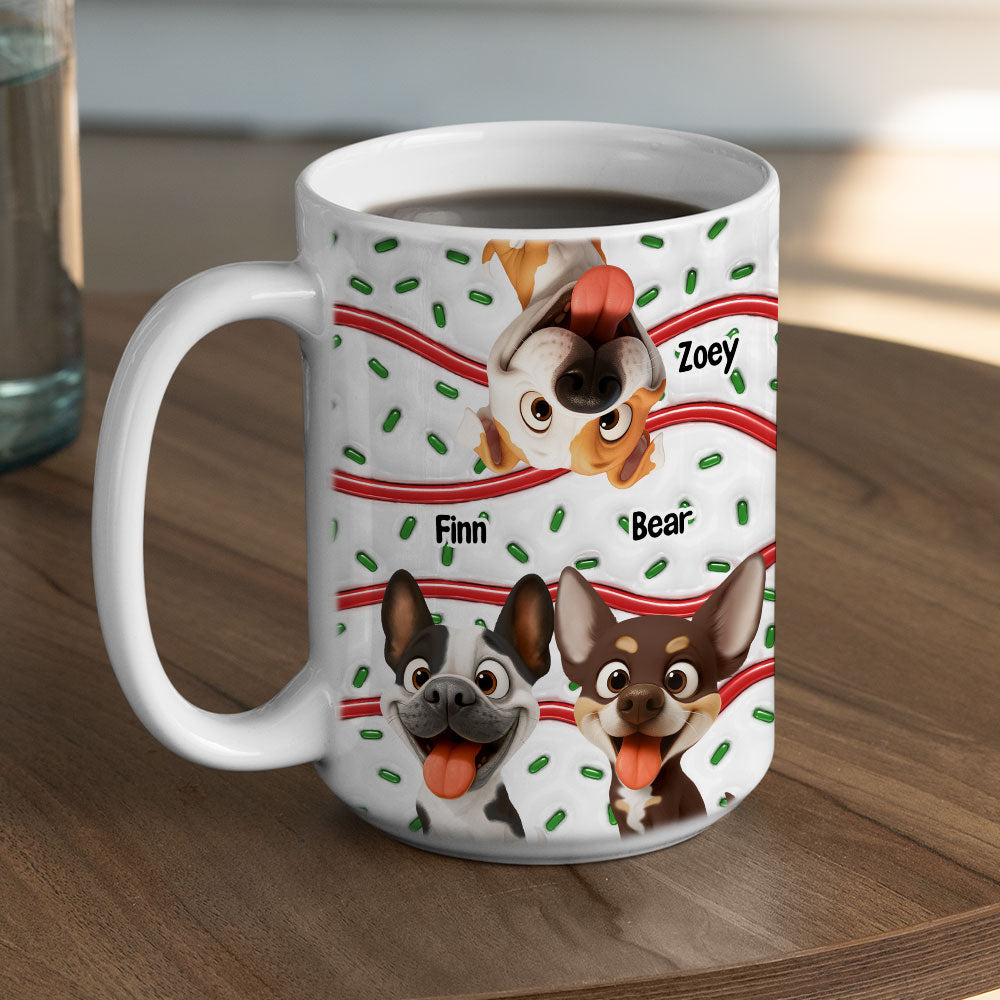 Custom Christmas Birthday Gifts For Dog Lovers • Dog And Cake Cartoon - Personalized 3D Inflated Effect Mug