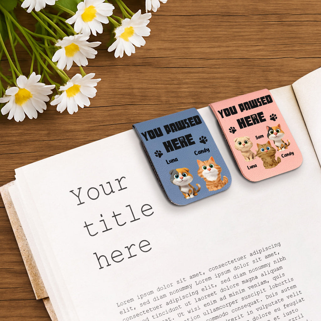 You Pawsed Here With Cat - Personalized Leather Bookmark