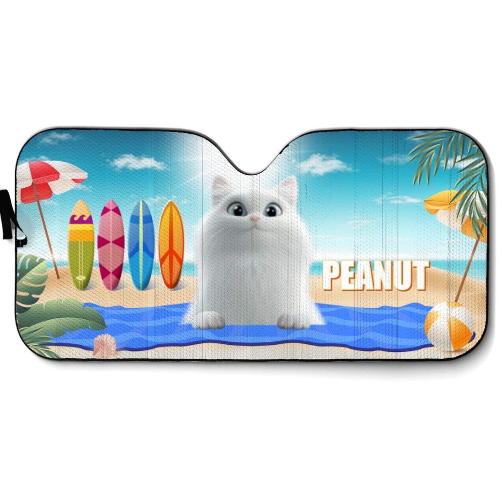 Custom Christmas Birthday Gifts Car Accessories for Cat Parents • Cat And Beach - Personalized Car Sunshade