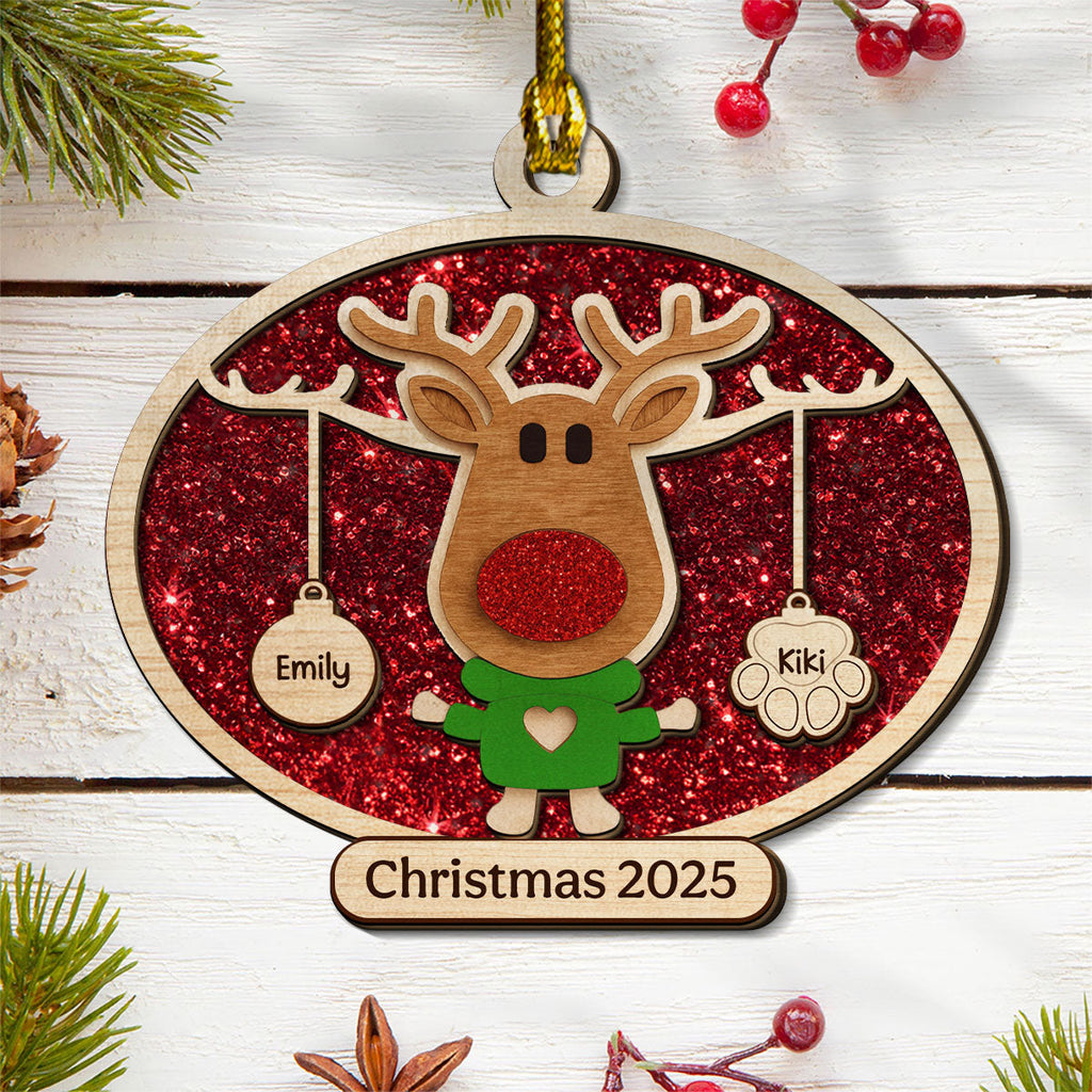 Christmas Reindeer Family Forever - Personalized 2-layered Wood Ornament