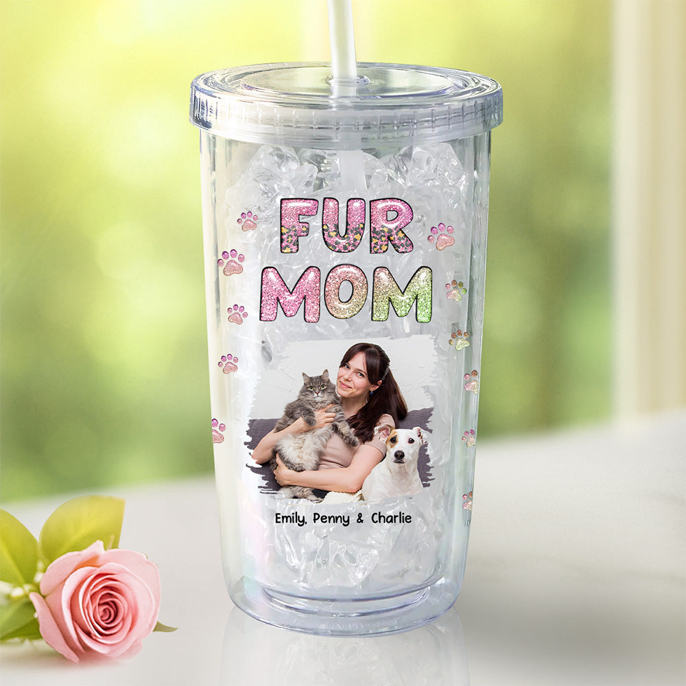 Custom Photo Christmas Birthday Gifts For Pet Mom, Pet Lovers • Pet Mom Lovely Chibi Photo - Personalized 14oz Plastic Tumbler
