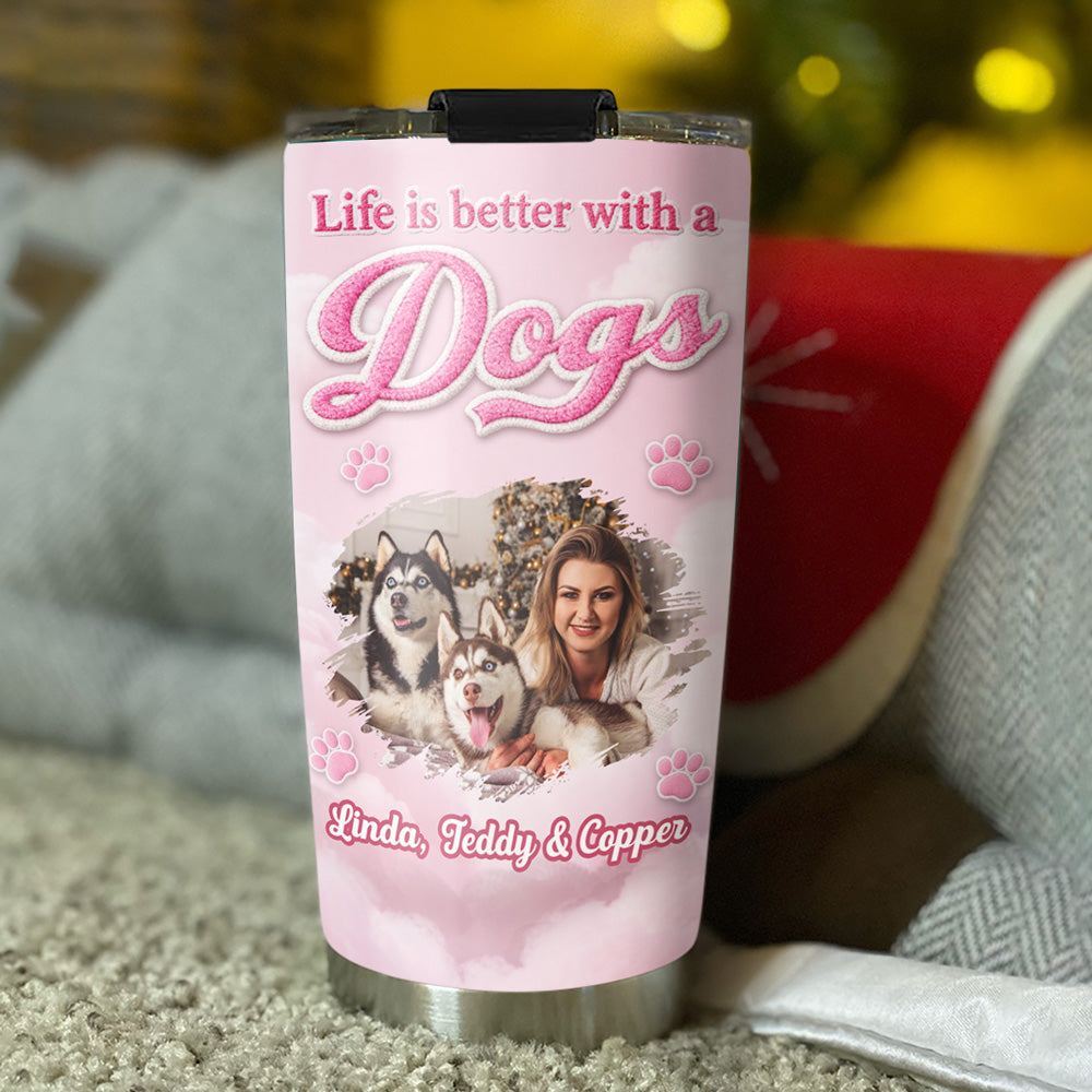 Custom Photo Christmas Birthday Gifts For Dog Mom, Dog Lovers • Paws Make Life Better Photo - Personalized 3D Inflated Effect Tumbler