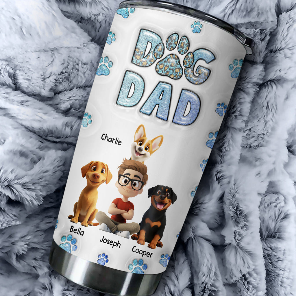 Custom Christmas Birthday Gifts For Dog Dad, Dog Lovers • Dog Dad Handsome Chibi - Personalized 3D Inflated Effect Tumbler