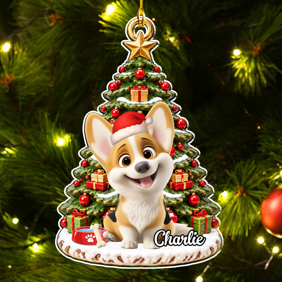Custom Christmas Decor Home Birthday Gifts For Dog Lovers • Merry Woofmas Tree - Personalized 3D Effect Acrylic Ornament