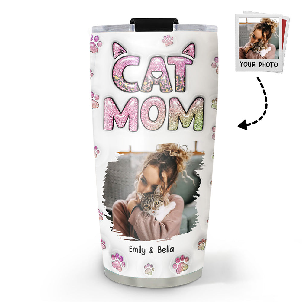 Custom Photo Christmas Birthday Gifts For Cat Mom, Cat Lovers • Cat Mom Lovely Chibi Version 2 Photo - Personalized 3D Inflated Effect Tumbler