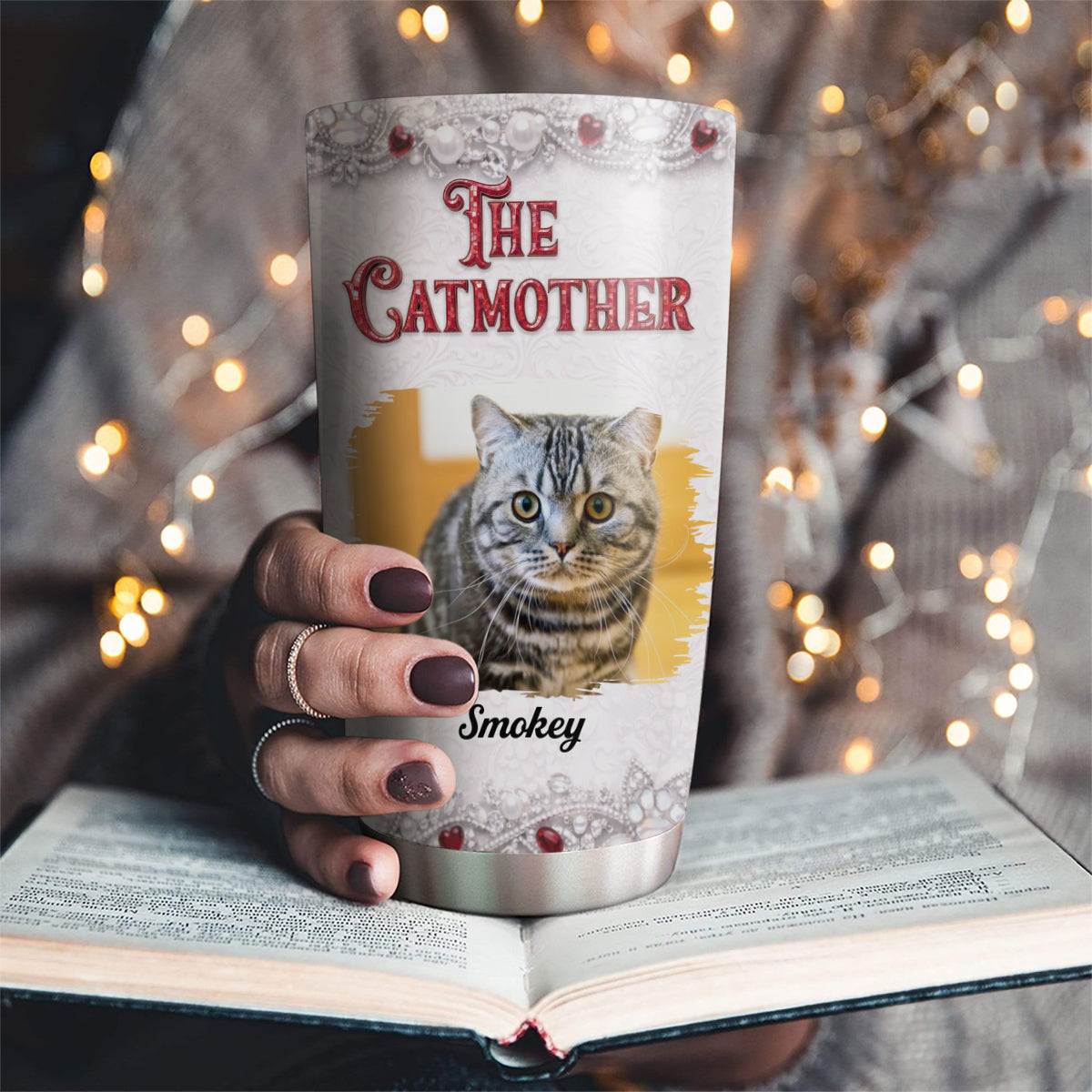 Custom Photo Christmas Birthday Gifts For Cat Mom, Cat Lovers • Cat Sparkling Gems Photo - Personalized 3D Effect Tumbler