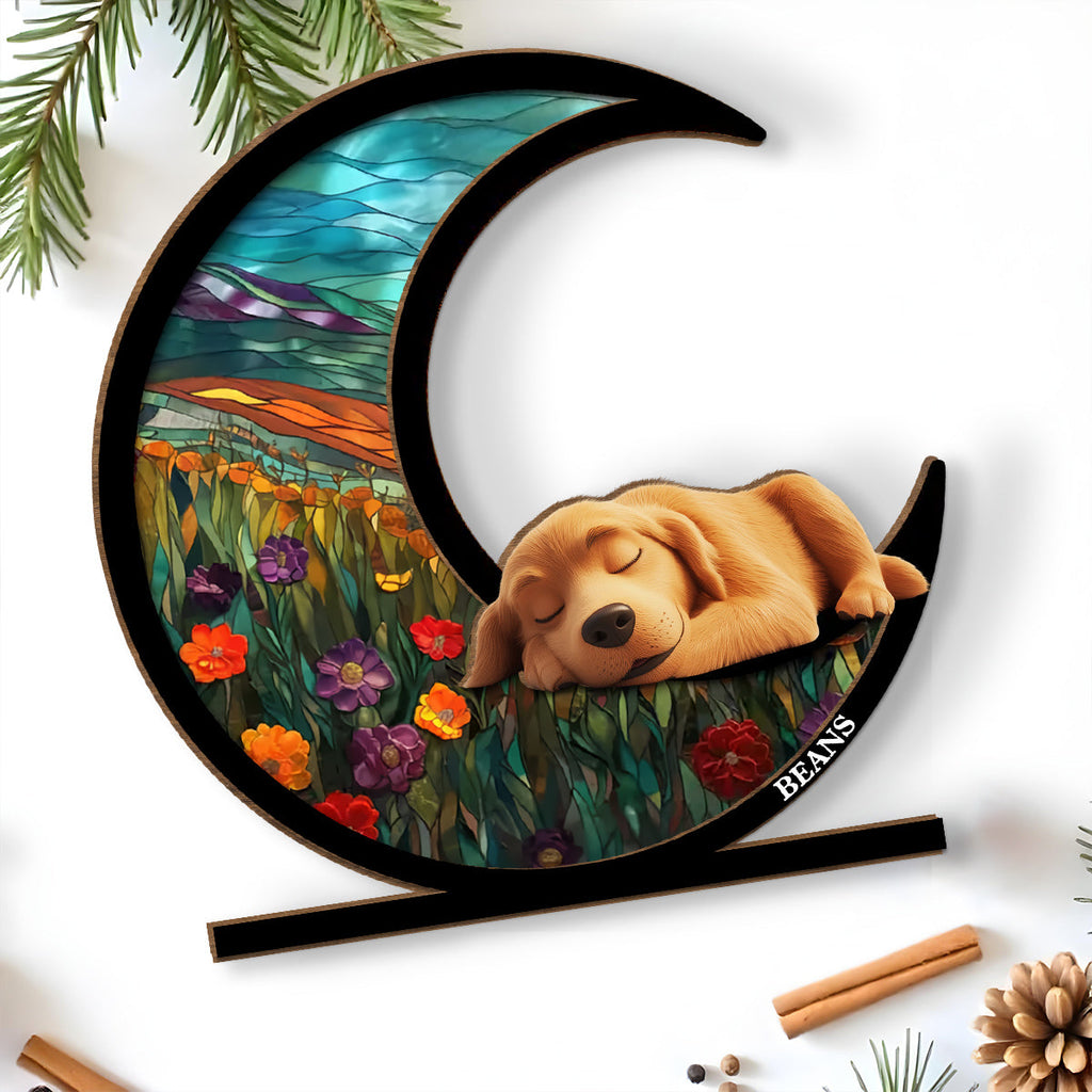 Dreaming Of Treats And Belly Rubs - Personalized 2-Layer Wood Plaque With Flat Base