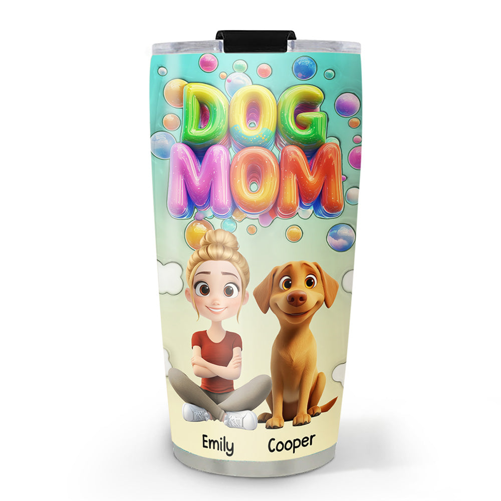 Custom Christmas Birthday Gifts For Dog Mom, Dog Lovers • Puppy Love Moments Cartoonize - Personalized 3D Inflated Effect Tumbler