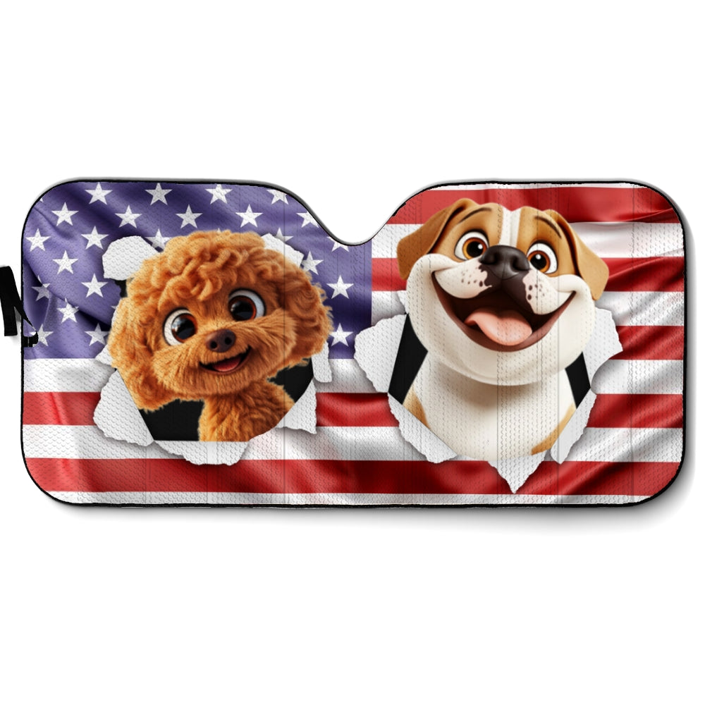Custom Christmas Birthday Gifts Car Accessories for Pet Parents • God Bless Our America - Personalized Car Sunshade