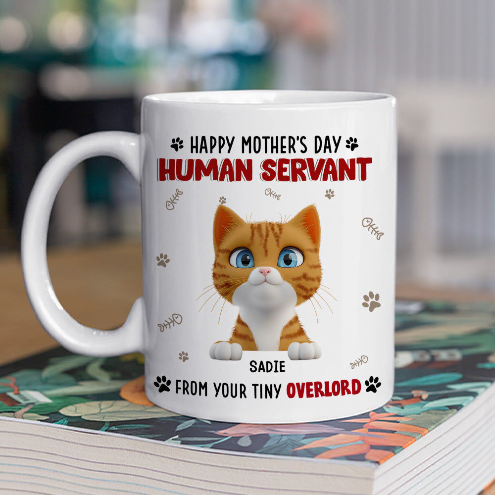 Custom Christmas Birthday Gifts For Cat Lovers • Happy Human Servant - Personalized Coffee Mug