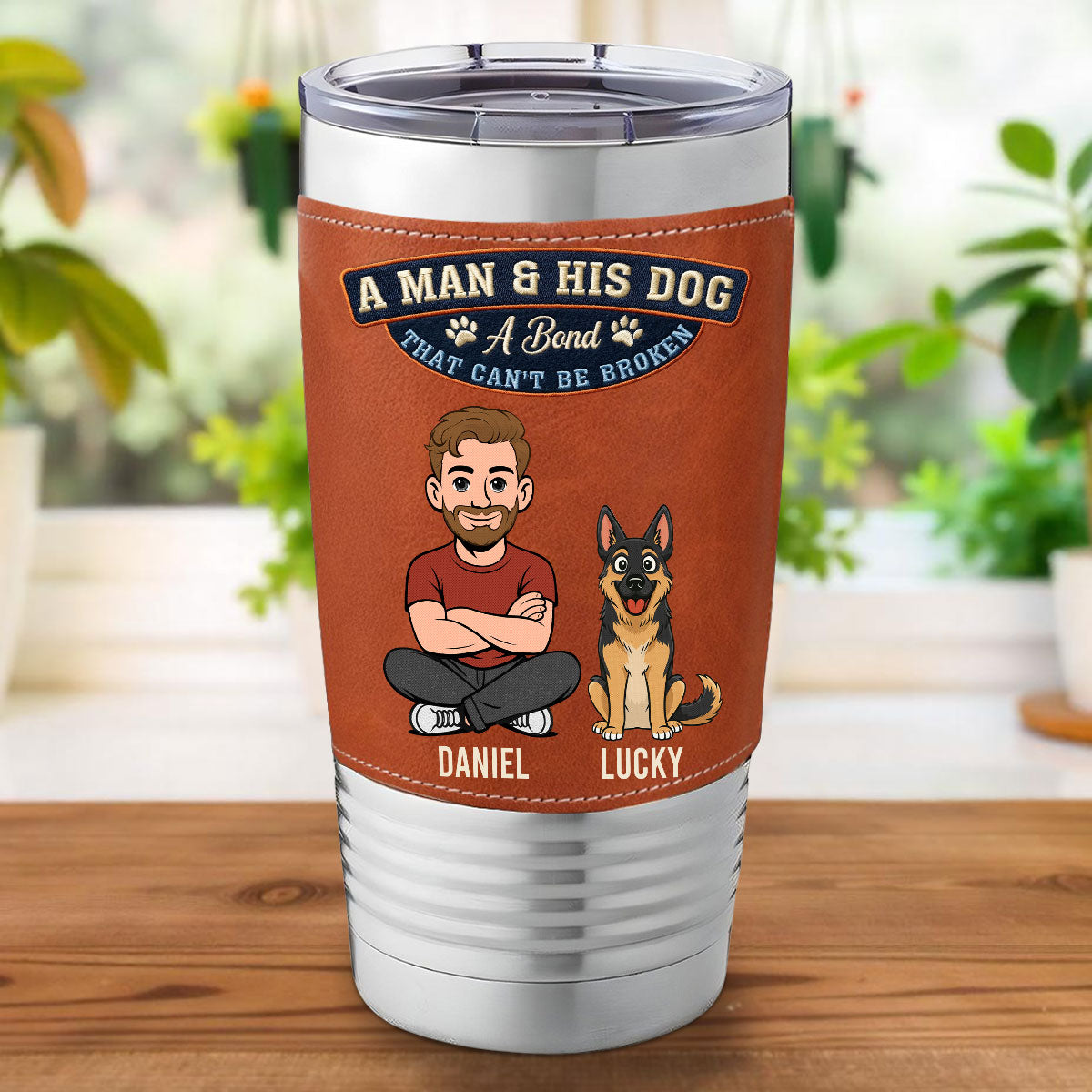 Custom Christmas Birthday Gifts For Dog Dad, Dog Lovers • Forever My Dog - Personalized Leather Tumbler