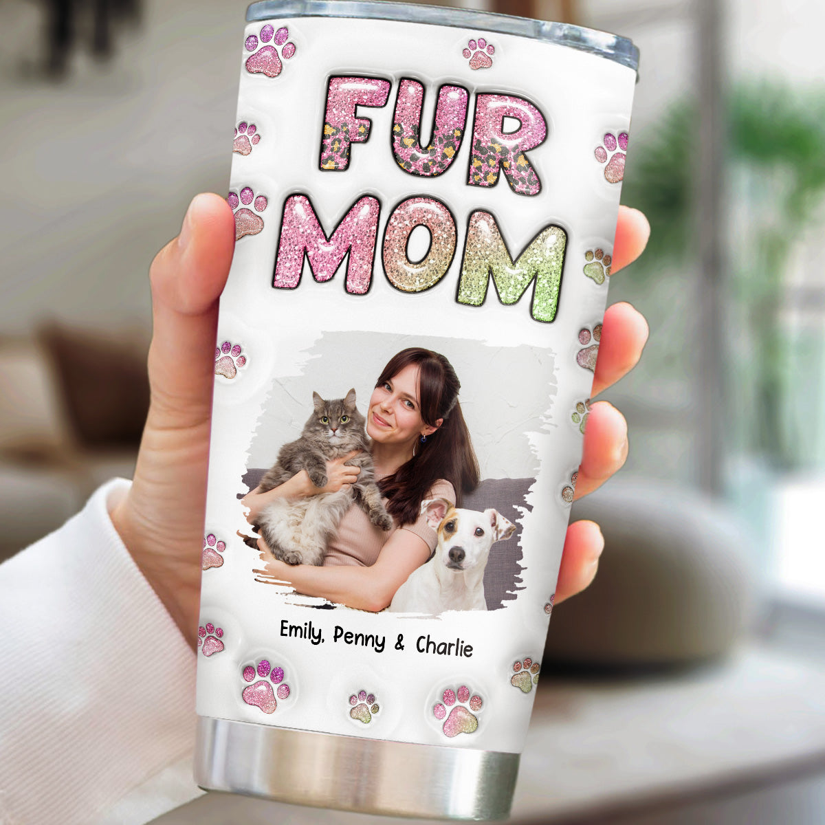 Custom Photo Christmas Birthday Gifts For Pet Mom, Pet Lovers • Fur Mom Lovely Chibi Version 2 Photo - Personalized 3D Inflated Effect Tumbler