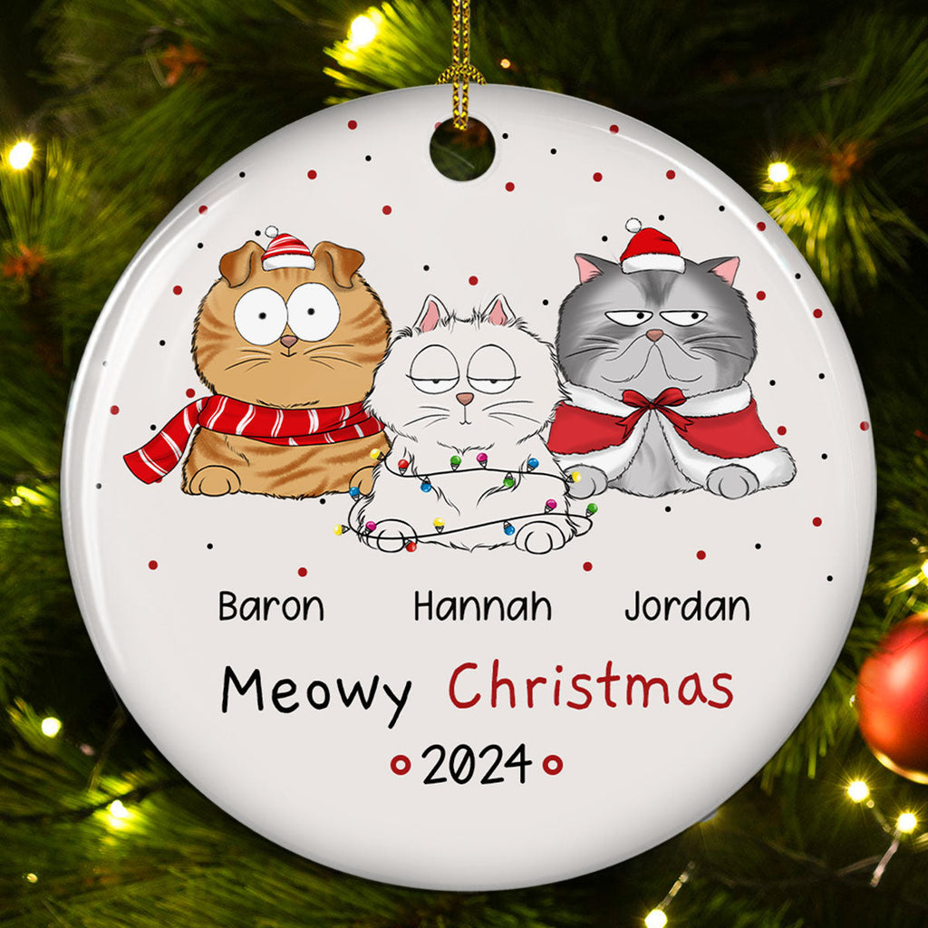 Meowy Christmas - Personalized Circle Ceramic Ornament