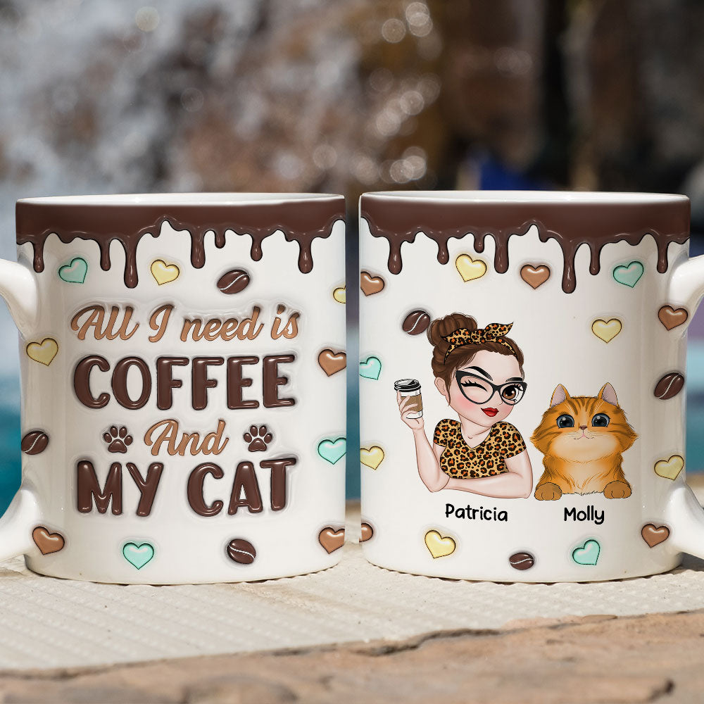 Custom Christmas Birthday Gifts For Cat Lovers • Coffee And Cat - Personalized 3D Inflated Effect Mug