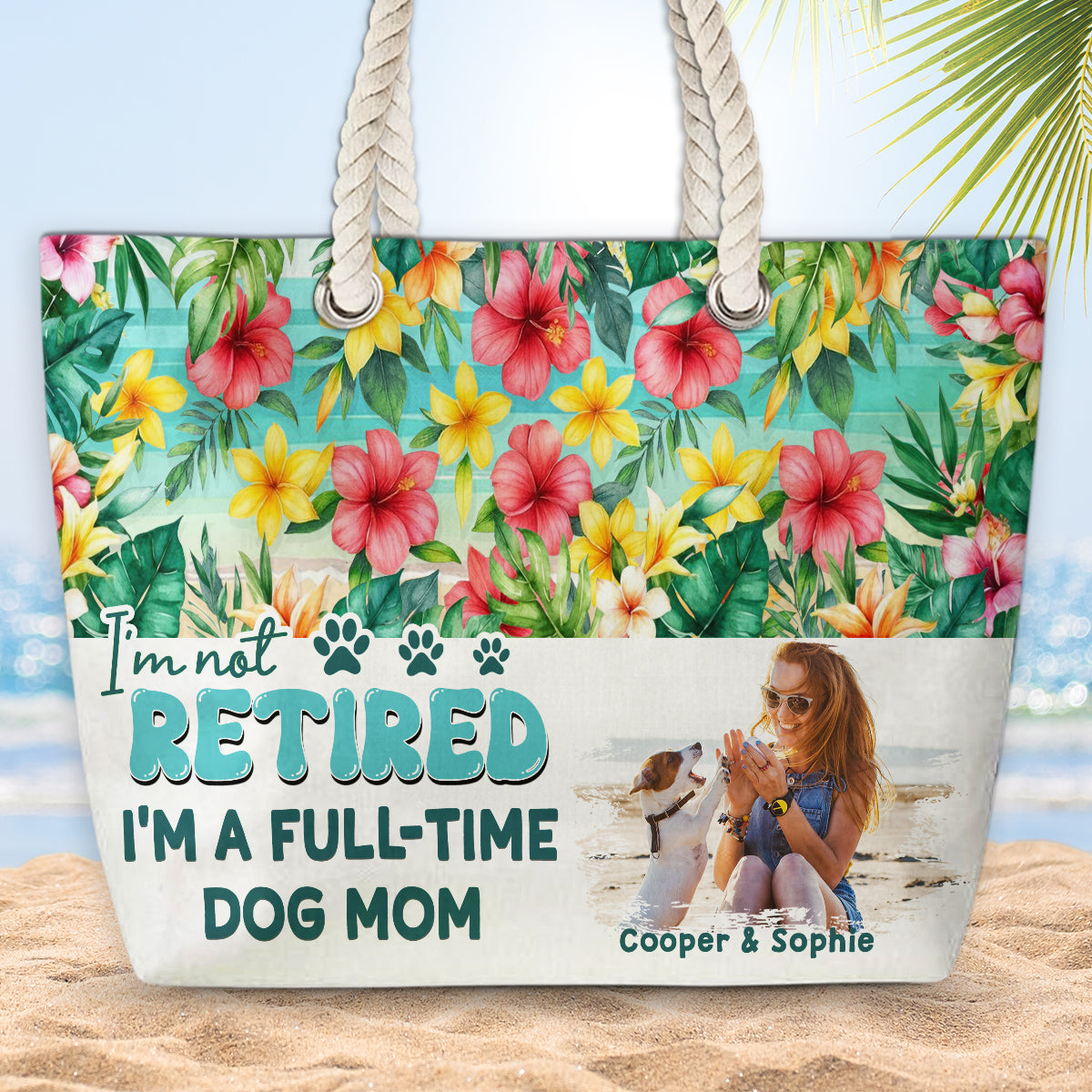 Full Time Dog Mom At The Beach Photo - Personalized Beach Bag