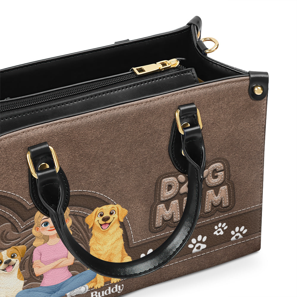 Storybook Cartoon Dog Mom - Personalized Leather Bag