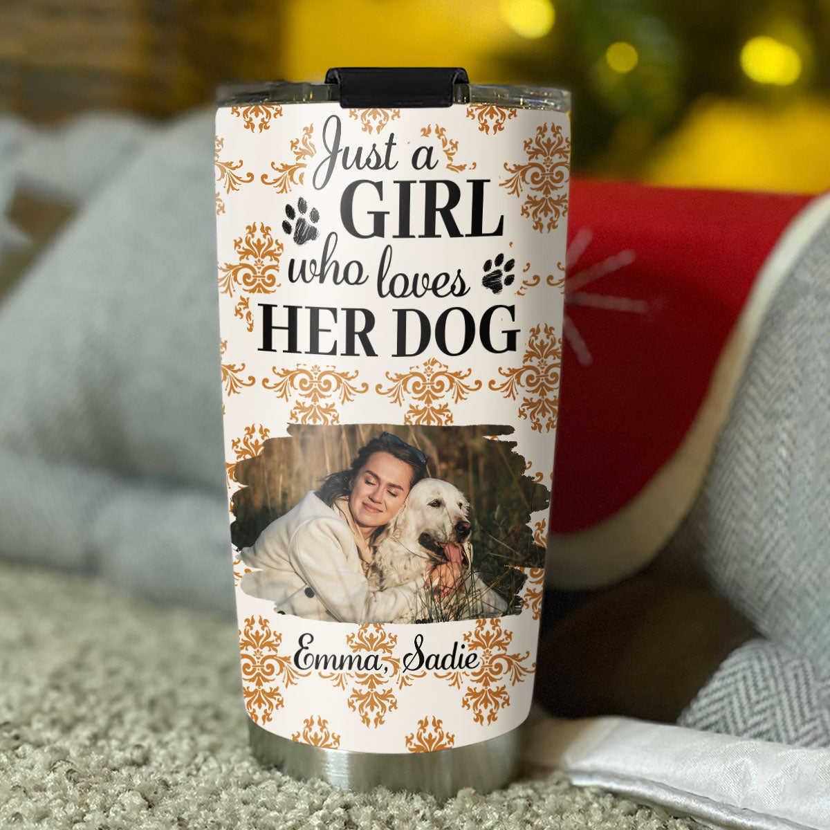 Custom Photo Christmas Birthday Gifts For Dog Mom, Dog Lovers • Just A Girl Who Loves Storybook Dog Photo - Personalized Tumbler