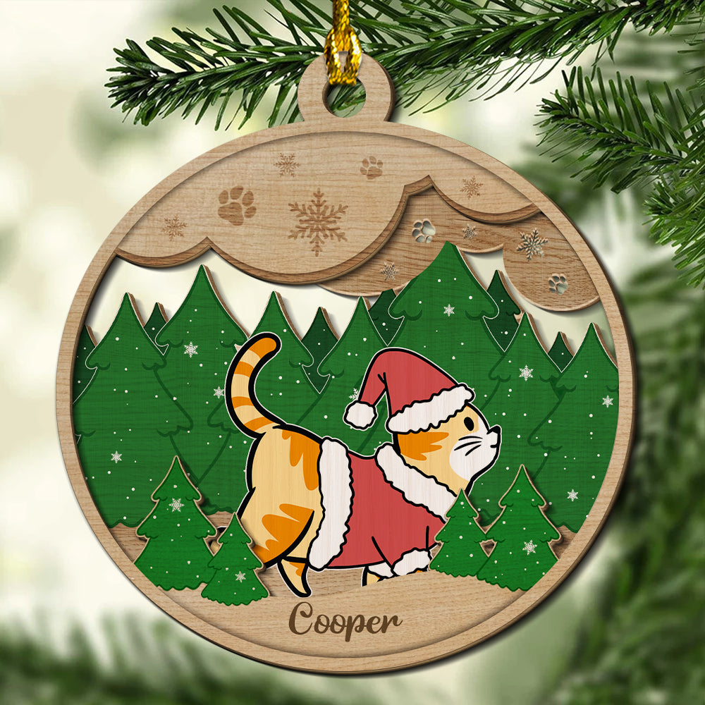 Pet Paws And Snow - Personalized 2-layered Wood Ornament