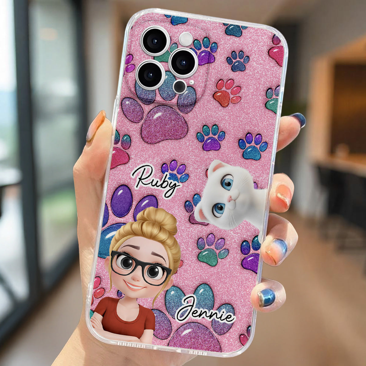 Glittery Paw Mom Pet Ver - Personalized Phone Case