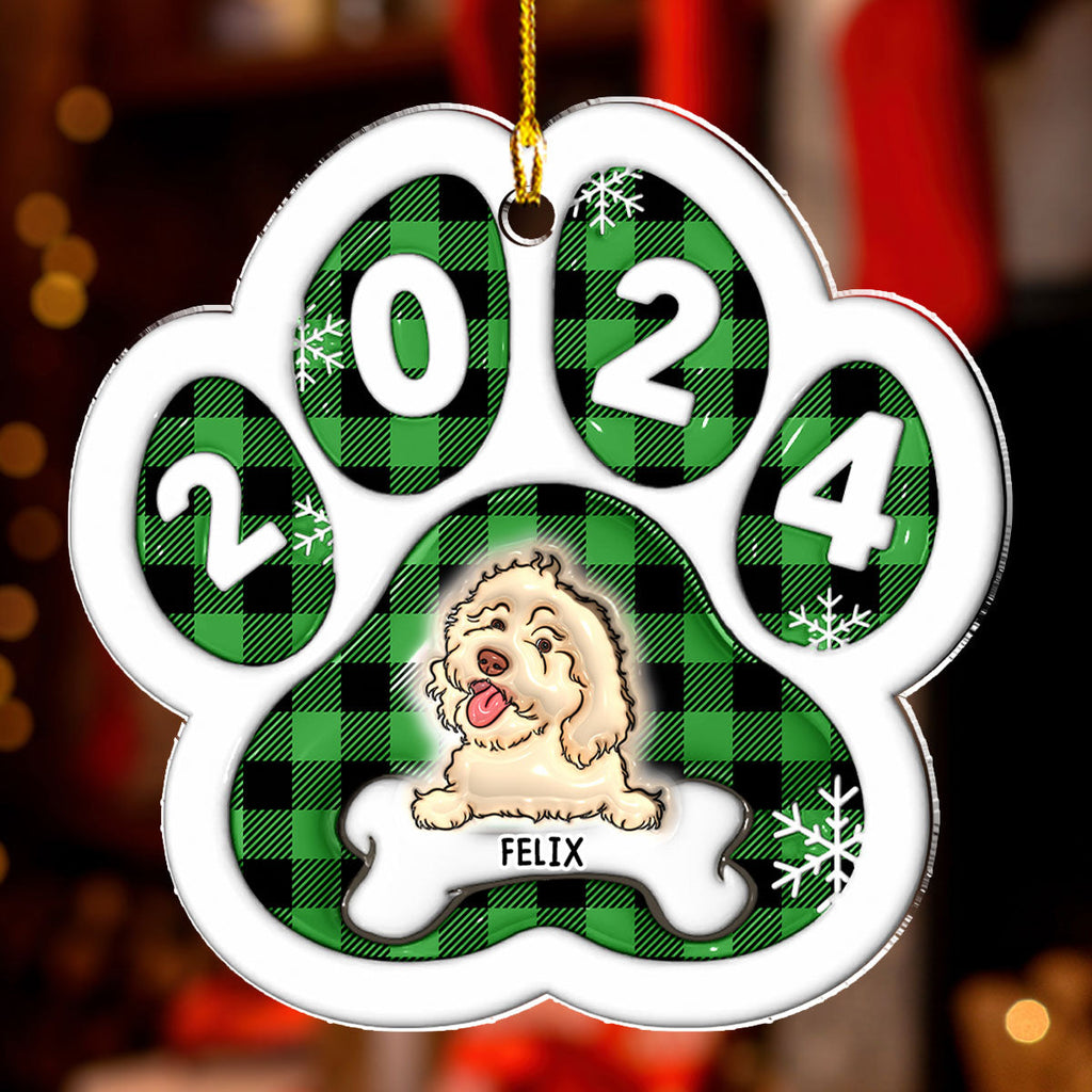 Custom Christmas Decor Home Birthday Gifts For Dog Lovers • Happy Paw 2024 - Personalized 3D Inflated Effect Acrylic Ornament