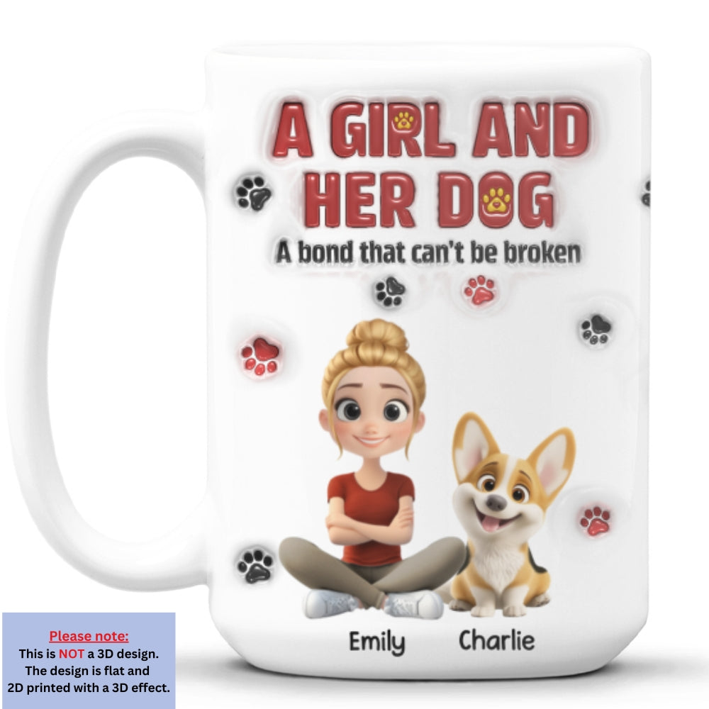 Custom Christmas Birthday Gifts For Dog Mom, Dog Lovers • A Girl And Her Dog Version 2 - Personalized 3D Inflated Effect Mug