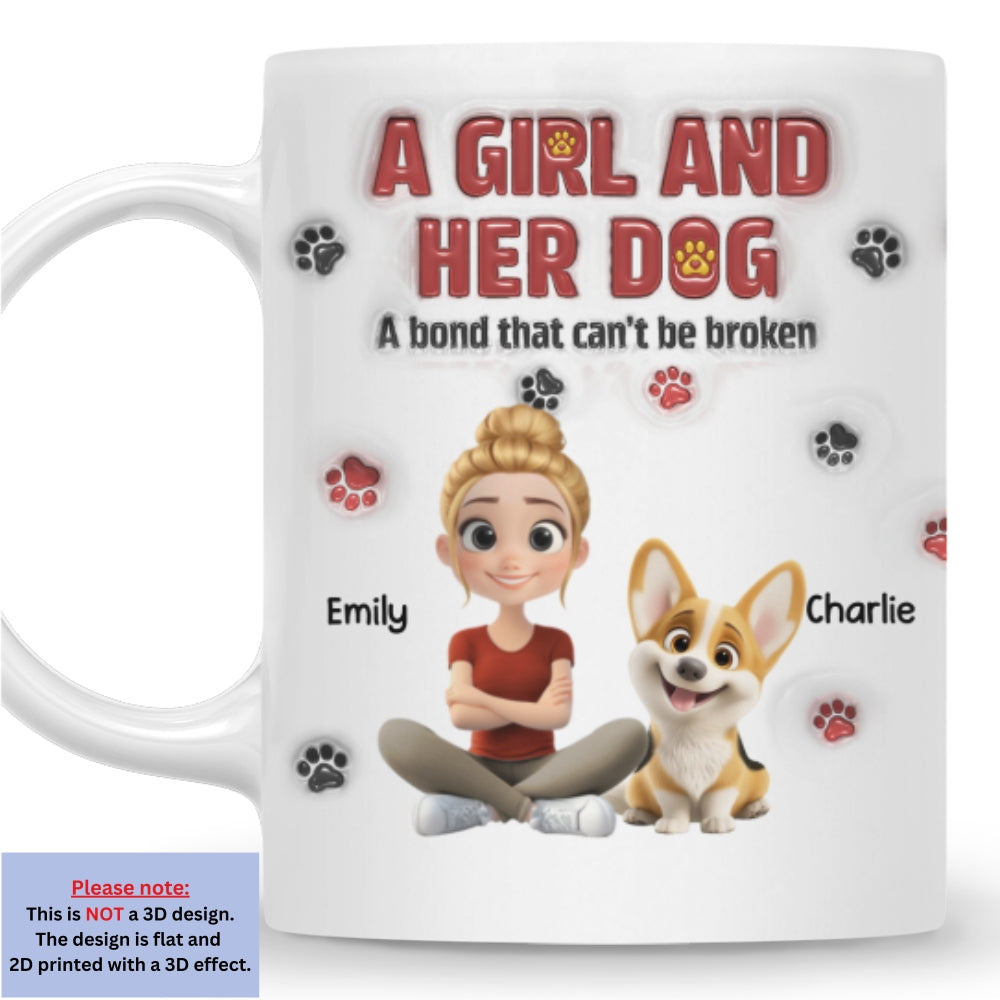 Custom Christmas Birthday Gifts For Dog Mom, Dog Lovers • A Girl And Her Dog Version 2 - Personalized 3D Inflated Effect Mug