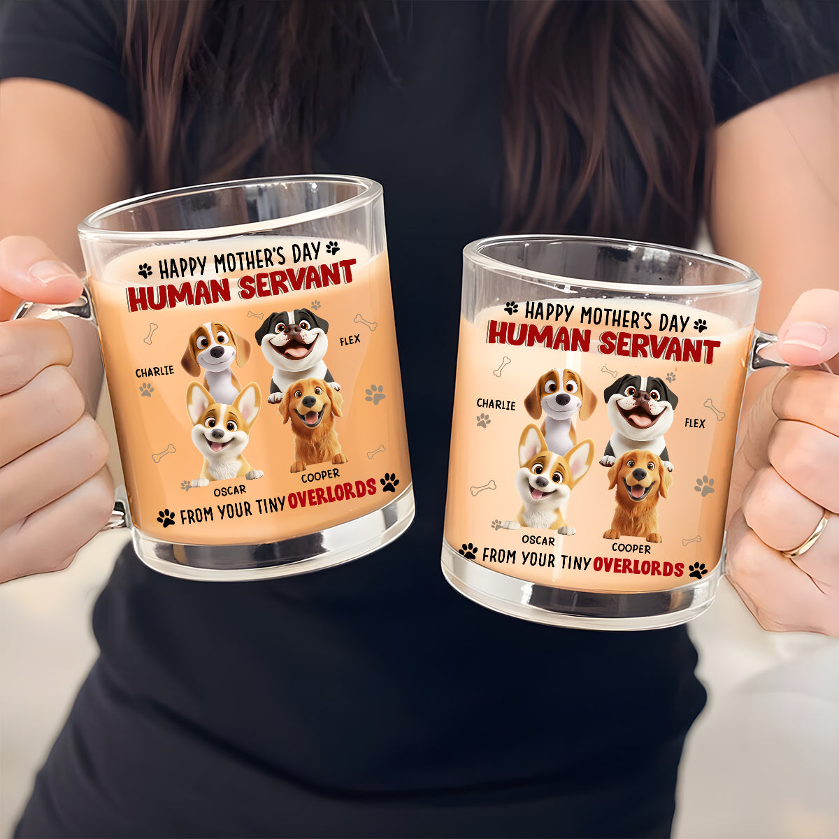 Custom Mother's day Birthday Gifts For Dog Mom, Dog Lovers • Happy Human Servant Ver Dog - Personalized Glass Mug