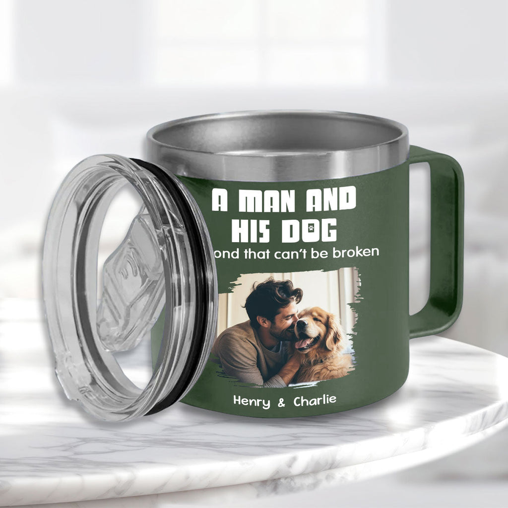 Custom Photo Father's day Birthday Gifts For Dog Dad, Dog Lovers • Best Dad Ever Photo - Personalized 14oz Stainless Steel Tumbler With Handle