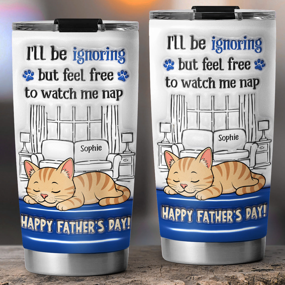Custom Father's day Birthday Gifts For Cat Dad, Cat Lovers • Watch Me Nap - Personalized 3D Inflated Effect Tumbler