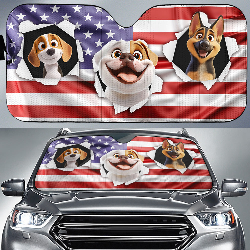 Custom Christmas Birthday Gifts Car Accessories for Dog Parents • God Bless America - Personalized Car Sunshade