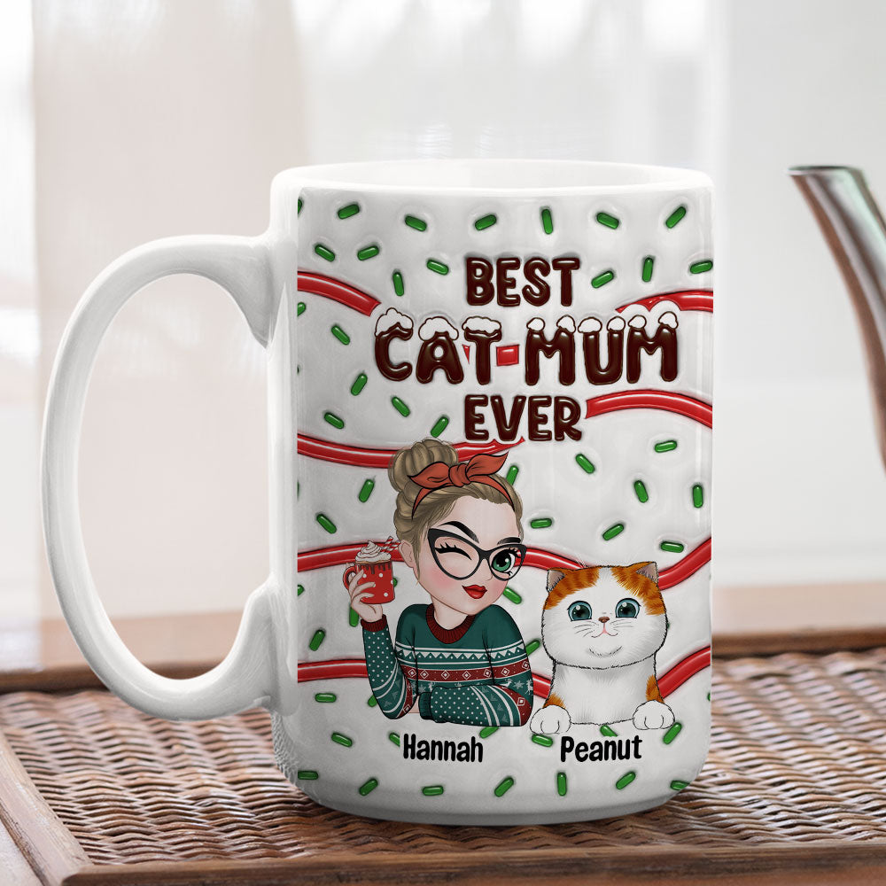 Custom Mother's day Birthday Gifts For Cat Mom, Cat Lovers • Best Cat Mom Cake - Personalized 3D Inflated Effect Mug