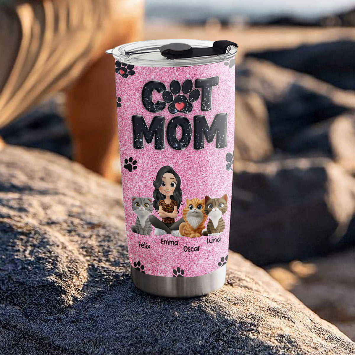 Custom Christmas Birthday Gifts For Cat Mom, Cat Lovers • Lovely Cat Mom Blink - Personalized Tumbler
