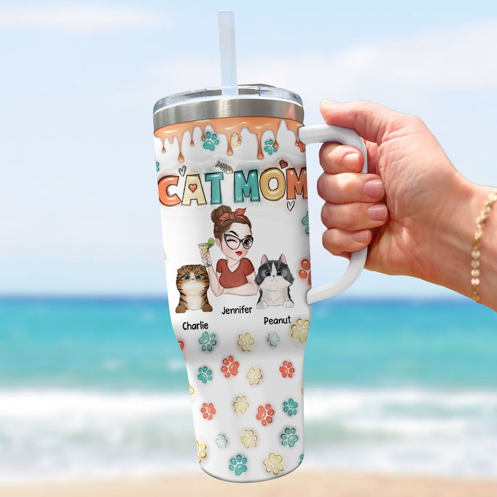 Custom Mother's day Birthday Gifts For Cat Mom, Cat Lovers • Mom Of Cats Ver 2 - Personalized 3D Inflated Effect Printed 40 Oz Tumbler