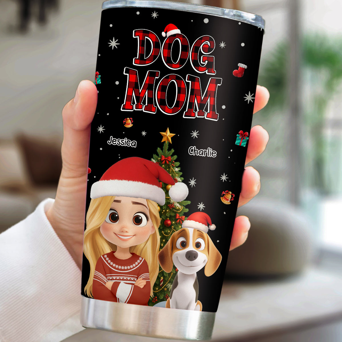 Custom Christmas Birthday Gifts For Dog Mom, Dog Lovers • Jolly Season - Personalized 3D Effect Tumbler