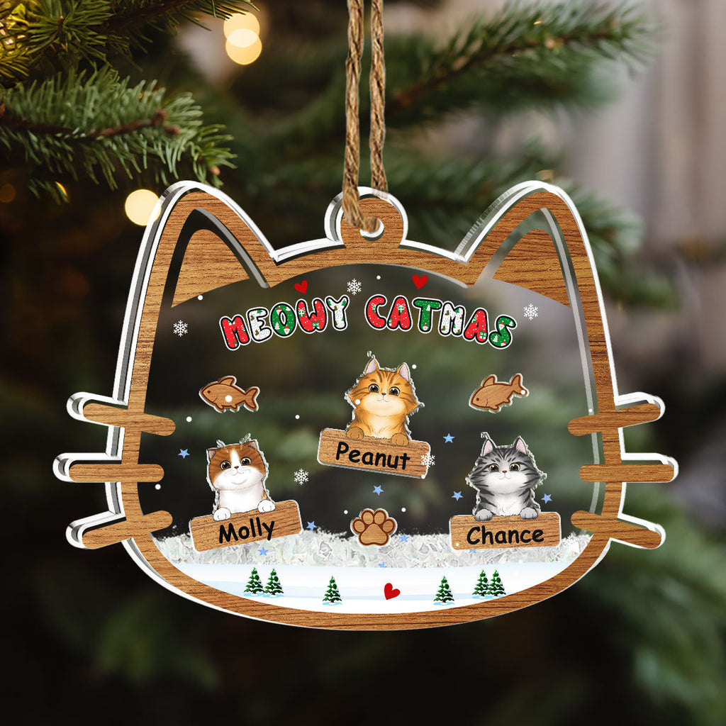 Custom Christmas Decor Home Birthday Gifts For Cat Lovers • Meowy Catmas - Personalized Acrylic Shaker Ornament