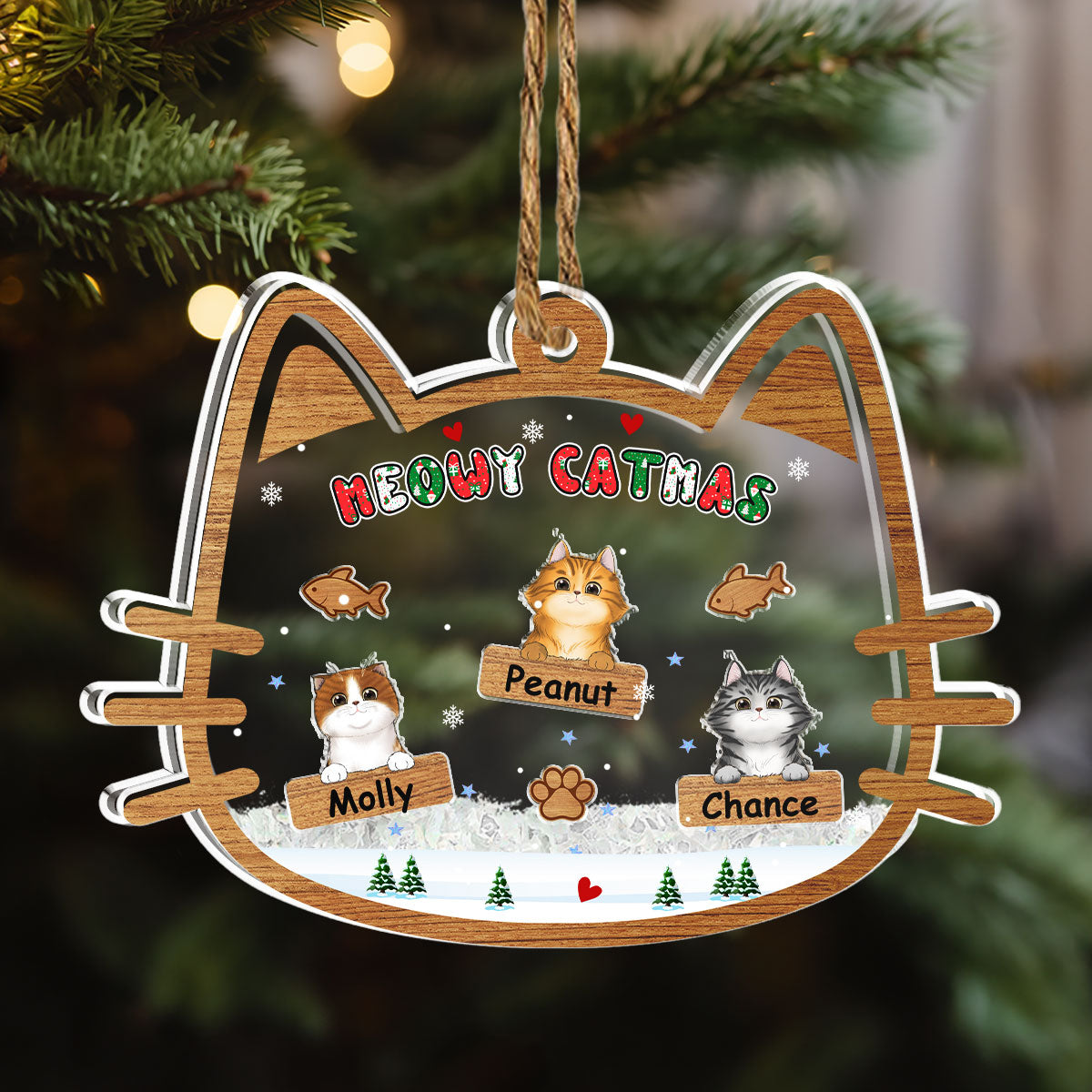 Custom Christmas Decor Home Birthday Gifts For Cat Lovers • Meowy Catmas - Personalized Acrylic Shaker Ornament